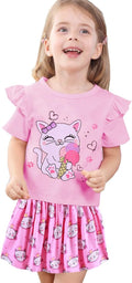 Akyzic Little Girl Skirt Outfit Two Piece Spring Summer Outfit Butterfly Dress by Akyzic