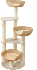 SHENGOCASE Modern Cat Tree Tower, Wooden Condo, 3 Large Rattan Wicker Basket by SHENGOCASE