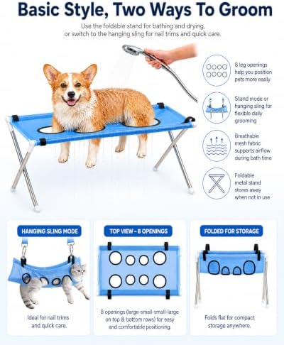 Dog Grooming Hammock Stand, Foldable Dog Bath Holder Sling Shower Chair - Image 5