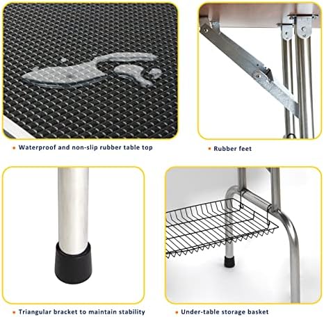 ROOMTEC 46" Dog Grooming Table,Foldable Home Pet Bathing Station with Adjustable Height Arm/Noose/Mesh Tray - Image 4