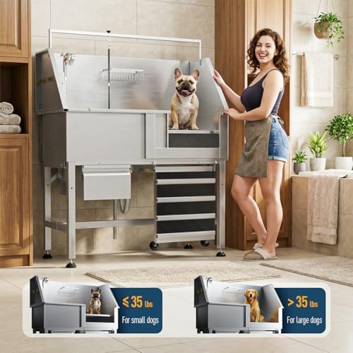 46" Dog Washing Station, 304 Stainless Steel, 440 lb, Side Ramp - Image 3