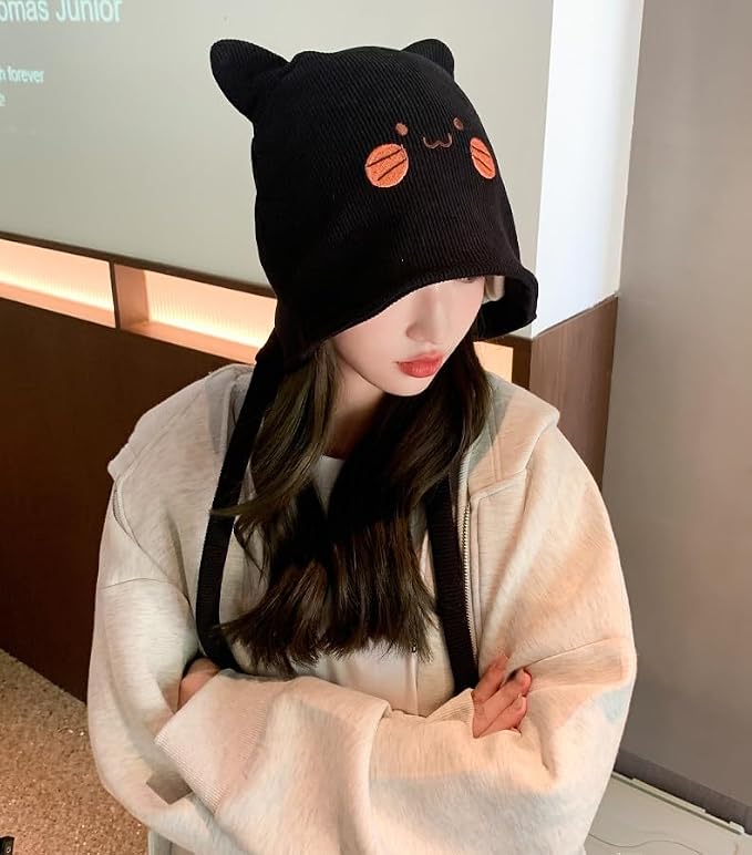 Women's Teen Girls Knitted Cat Kitty Cuffed Beanie Hat Winter Outdoor Stretchy - Image 2