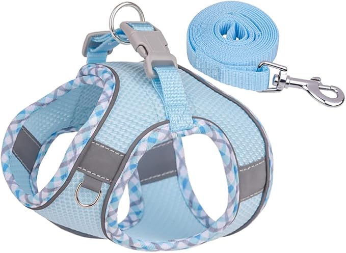 LightBlue No Pull Adjustable Reflective Pet Harness and Leash Set by Flymind