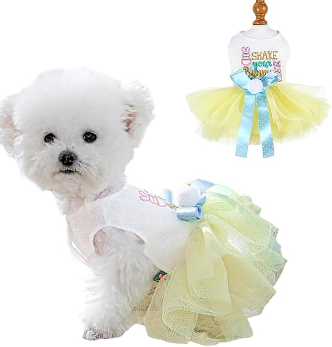 Dog Easter Outfit with Embroidered Bunny Patterns and Cute Pompom Holiday Puppy by Anelekor