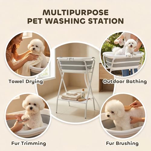 PawHut 2 in 1 Dog Bath Tub Dog Washing Station for Small Pets - Image 4