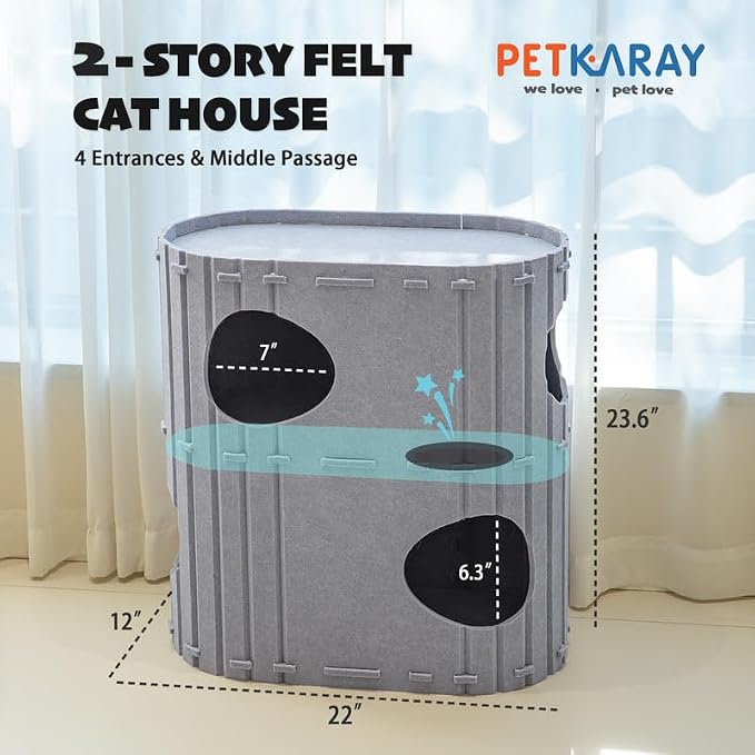 PETKARAY 2-Story Felt Cat House, Large Bed Cave - Image 2
