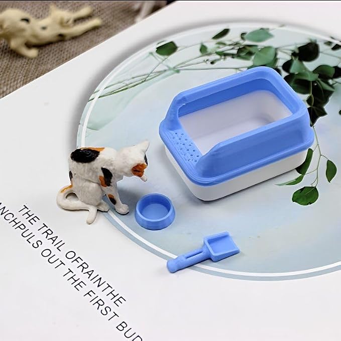 1/12 Scale Accessories Cat Figurines Sets which Including Blue Litter Box - Image 4