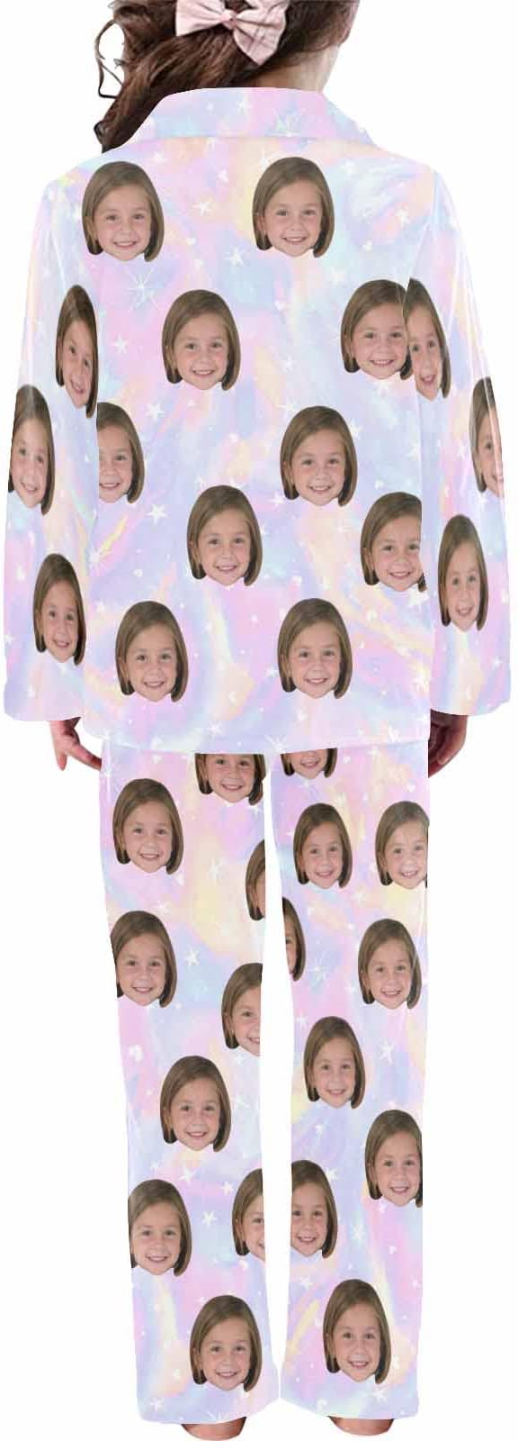 Artsadd Girls Pajamas Set Custom Face Pet Photo Long Sleeve Sleepwear - Image 2