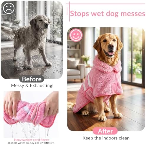 Bienbee Dog Bathrobe, Super Absorbent for Small to Large Dogs, Pink S - Image 2