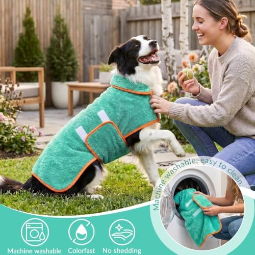 Dog Bathrobe, Super Absorbent for Small to Large Dogs, Lake Green M - Image 5