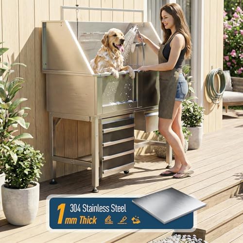 46" Dog Washing Station, 304 Stainless Steel, 440 lb, Side Ramp - Image 4
