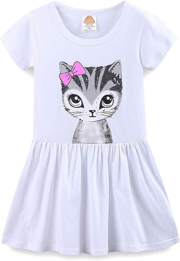 Mud Kingdom Little Girls Dresses Cotton Summer Holiday Cute Cat Dress Short by MudKingdom