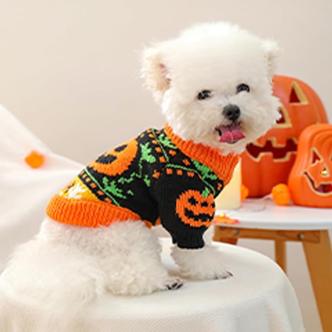 ANIAC Halloween Small Dog Sweater Pumpkin Cat Turtleneck Knitwear Warm Pet - Image 7