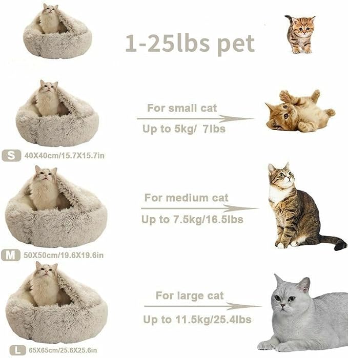 Cat Bed Round Fluffy Hooded Cat Bed Cave, Anti-Anxiety Cave Bed - Image 7