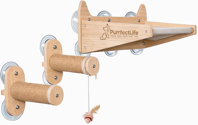 Cat Window Perch & Wall Hammock – 2-in-1 Solid Wood Window Seat by PURRFECTLIFE