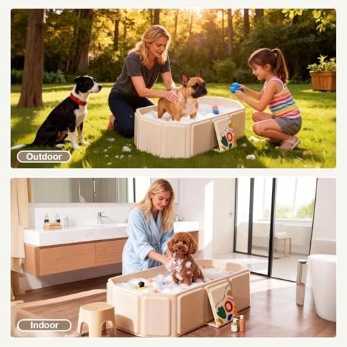 Foldable Dog Bathtub for Small to Medium Dogs & Cats, Collapsible Pet Bath Tub with Side Drain Plug, Portable Puppy Wash Tub, Rigid Panels, Fold-Flat for Carry & Storage - Image 4