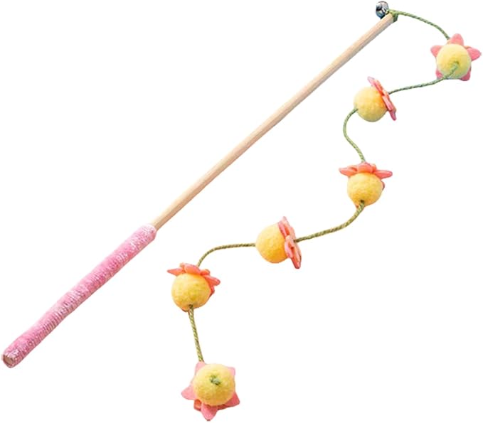 Cat Wand Toy with Bell: Floral Bamboo Teaser by Haourlife
