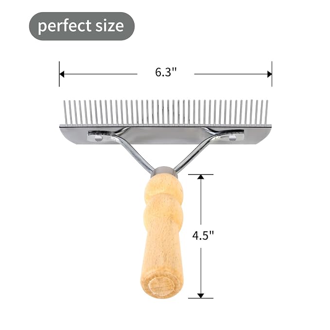 Undercoat Grooming Rake with Anti-Slip Wooden Handle, Steel Comb - Image 2