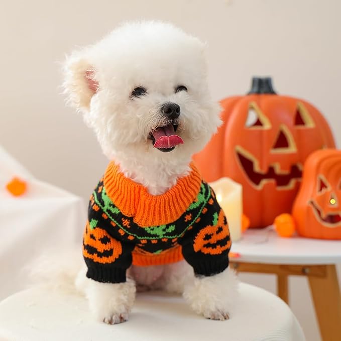 ANIAC Halloween Small Dog Sweater Pumpkin Cat Turtleneck Knitwear Warm Pet - Image 4