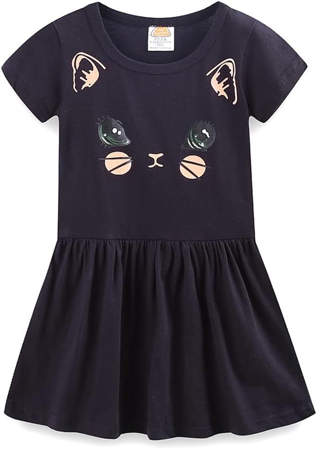 Mud Kingdom Little Girls Dresses Cotton Summer Holiday Cute Cat Dress Short by MudKingdom