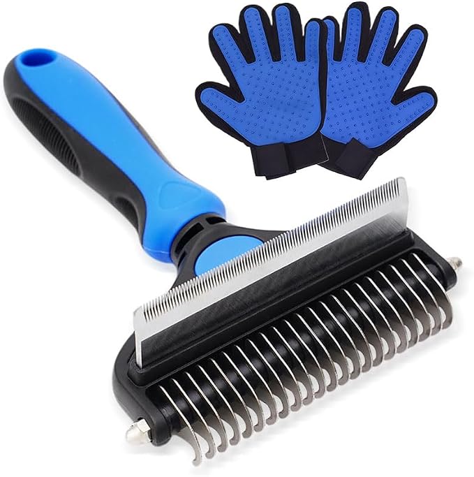2 in 1 Dog Grooming Brush & Grooming Gloves Combo, Dematting Comb by Unknown