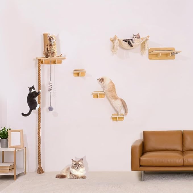 Cat Wall Shelves, Large Wall-Mounted 6-in-1 cat Furniture Set by netsTribe
