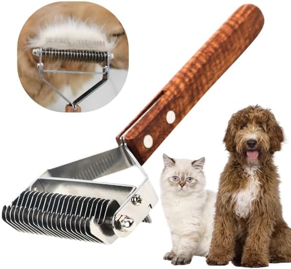 2 in 1 Dogs Cats Dematting Grooming Comb, Perfect Deshedding Undercoat Rake by Poodoodle