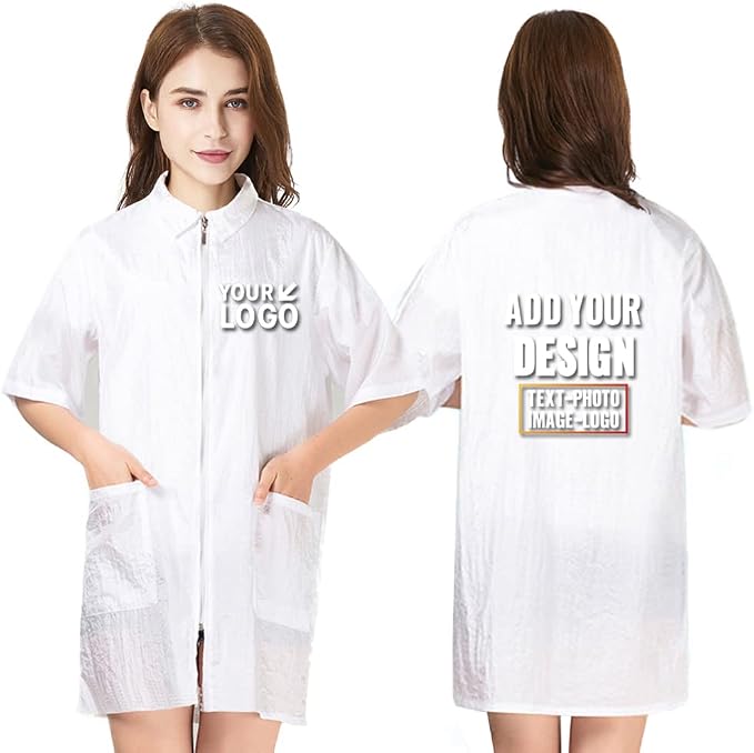 TopTie Custom Printed Nylon Salon Hairstylist Smock Barber Haircut Zipper Jacket by TOPTIE