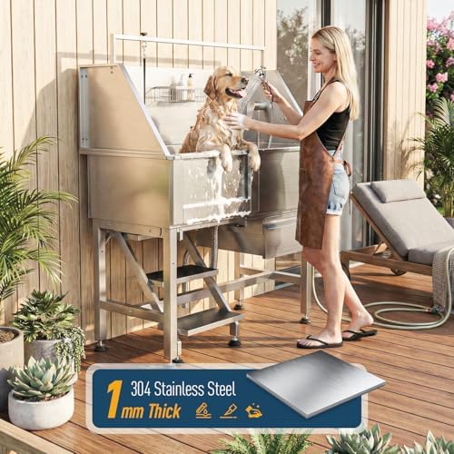 46" Dog Washing Station, 304 Stainless Steel, 440 lb, Side Step - Image 5