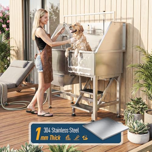 46" Dog Washing Station, 304 Stainless Steel, 440 lb, Side Step - Image 5