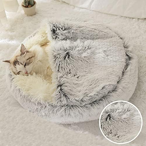 Cat Bed Round Fluffy Hooded Cat Bed Cave, Anti-Anxiety Cave Bed - Image 7
