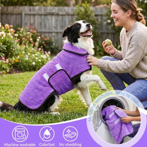 Dog Bathrobe, Super Absorbent for Small to Large Dogs, Light Purple S - Image 5
