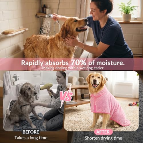 Bienbee Dog Bathrobe, Super Absorbent for Small to Large Dogs, Pink M - Image 3