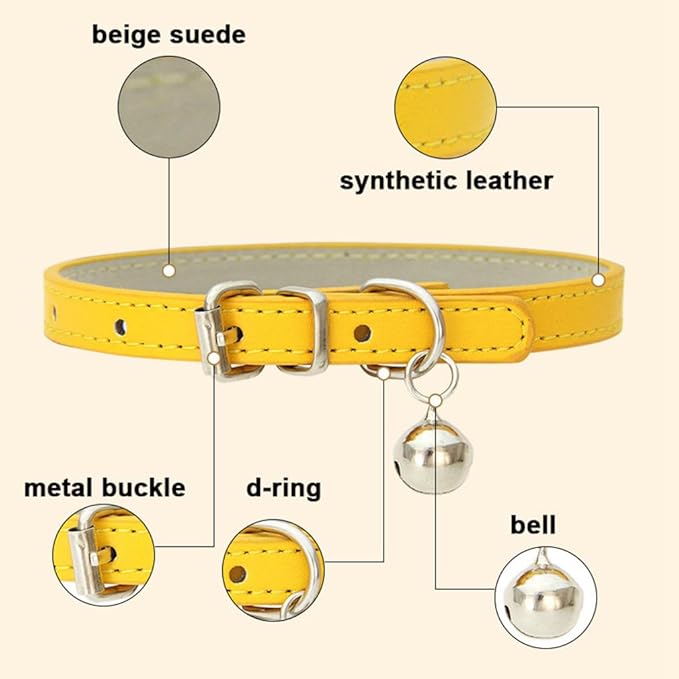 Red Kitten Collar with Bell, Soft Pu Leather Small Dog Collars Adjustable Buckle - Image 4