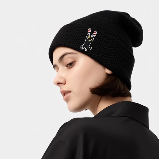 Funny Beanies Warm Knit Hats Fall Winter Black Hip Pop Knit Hat Cap - Image 2