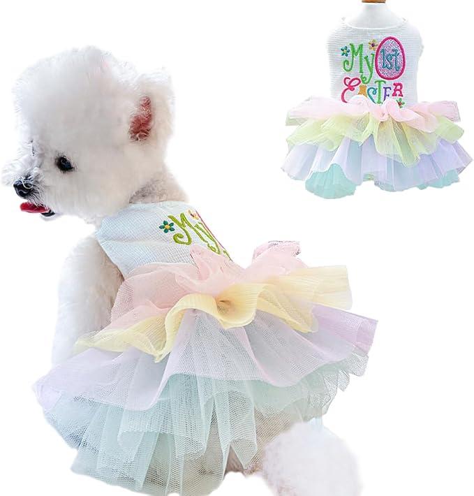 Dog Easter Outfit with My 1st Easter Embroidery Letters Holiday Puppy Dress by Anelekor