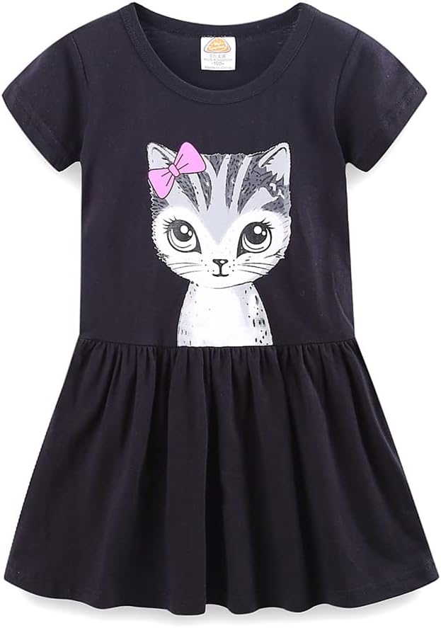 Mud Kingdom Little Girls Dresses Cotton Summer Holiday Cute Cat Dress Short by MudKingdom