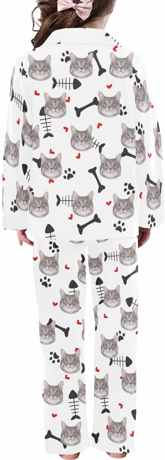 Artsadd Girls Pajamas Set Custom Face Pet Photo Long Sleeve Sleepwear - Image 2