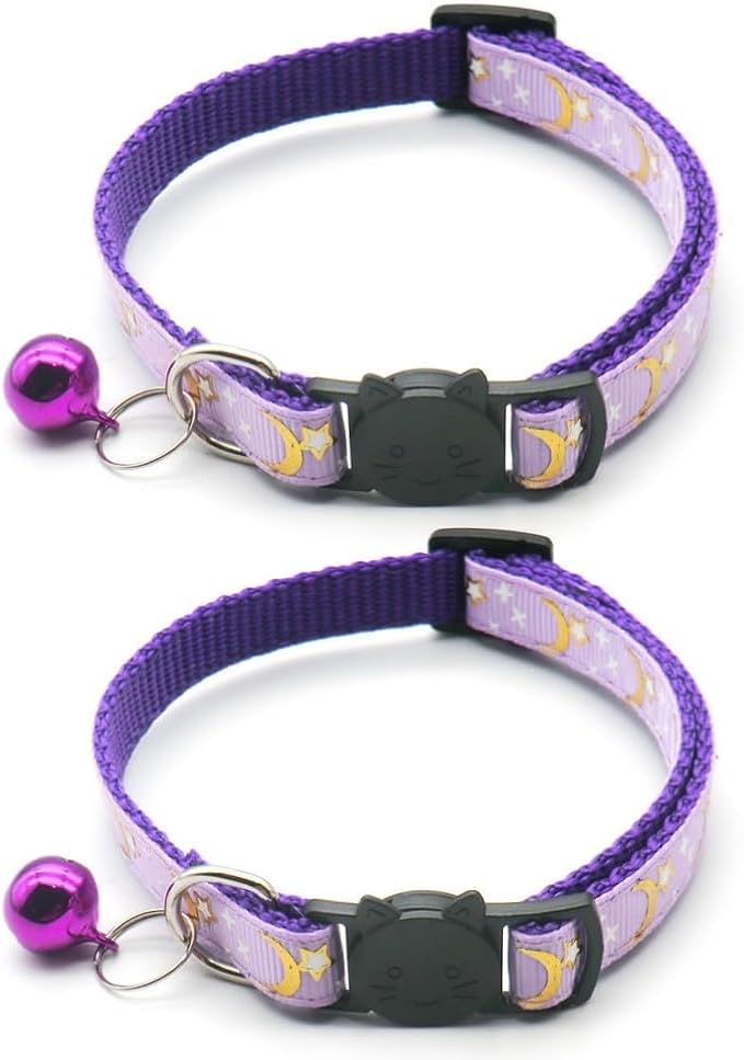 Reflective Cat Collars with Bell 2-Pack Girl Boy Pet Kitten Collar with Star by CCUUHJ