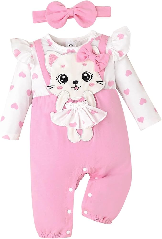 Baby Girl Clothes Newborn Romper Cute Cat Ruffled Long Sleeve Love Fall Winter by ComfortableBabyClothes
