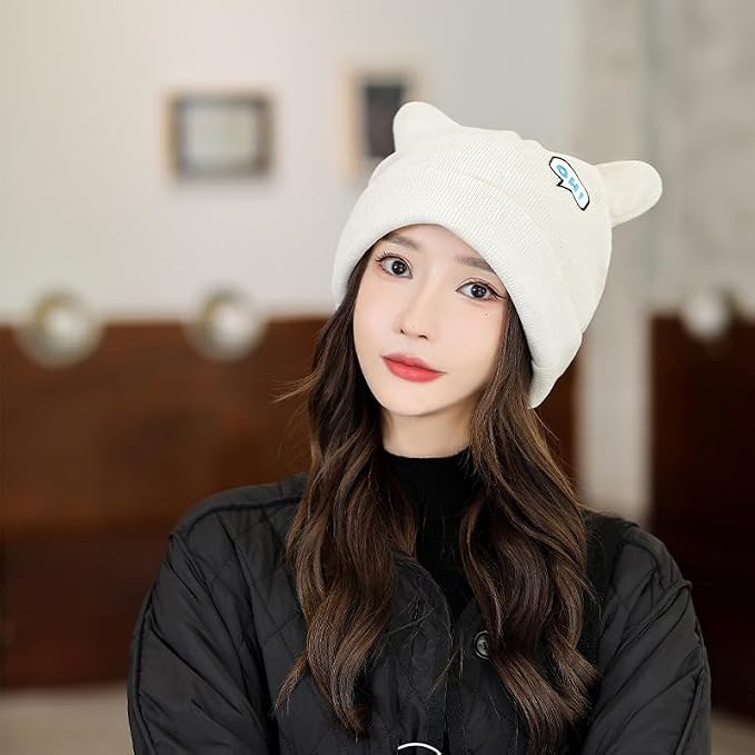 Women's Teen Girls Knitted Cat Kitty Cuffed Beanie Hat Winter Outdoor Stretchy - Image 3