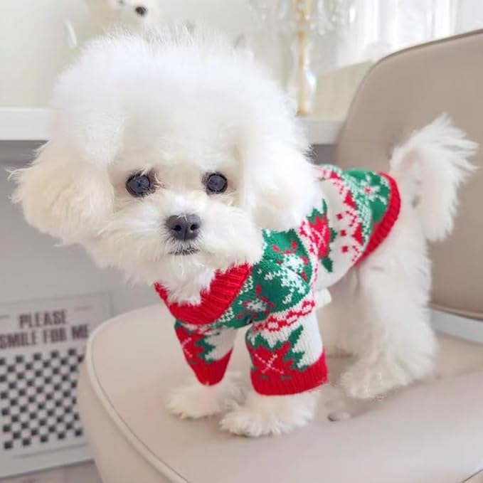 ANIAC Christmas Small Dog Sweater Costume Reindeer Snowflake Cat Turtleneck - Image 3