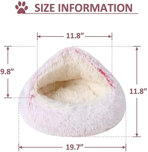 Cat Bed Round Fluffy Hooded Cat Bed Cave, Anti-Anxiety Cave Bed - Image 5