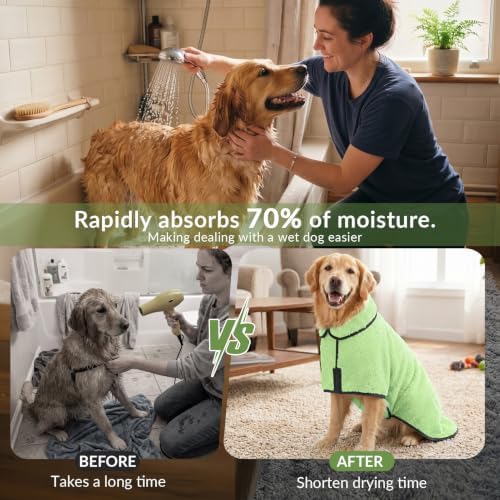 Dog Bathrobe, Super Absorbent for Small to Large Dogs, Neon Green XL - Image 3