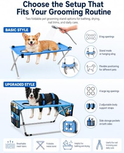 Dog Grooming Hammock Stand, Foldable Dog Bath Holder Sling Shower Chair - Image 2