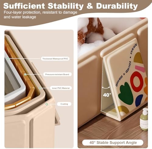 Foldable Dog Bathtub for Small to Medium Dogs & Cats, Collapsible Pet Bath Tub with Side Drain Plug, Portable Puppy Wash Tub, Rigid Panels, Fold-Flat for Carry & Storage - Image 5