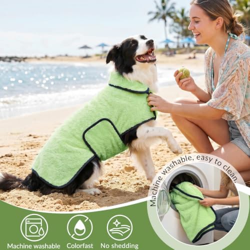 Dog Bathrobe, Super Absorbent for Small to Large Dogs, Neon Green XL - Image 5