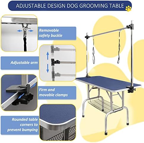 ROOMTEC 46" Dog Grooming Table,Foldable Home Pet Bathing Station with Adjustable Height Arm/Noose/Mesh Tray - Image 5