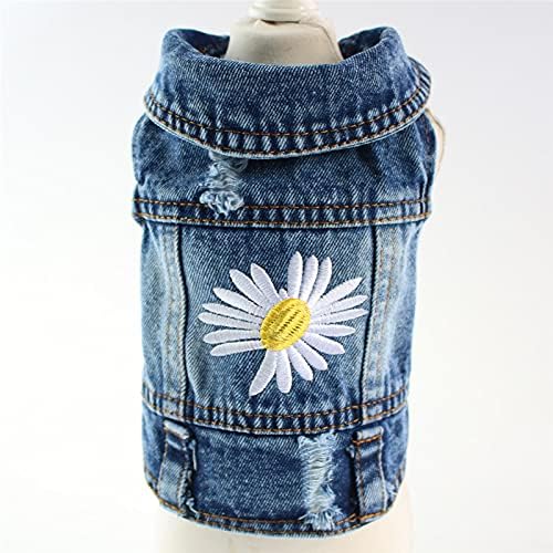 Dog Denim Jacket with Embroidered Daisy, Ripped Vintage Jean Vest - Image 7