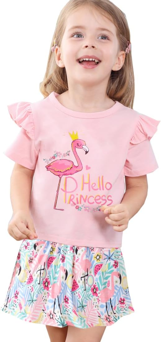 Akyzic Little Girl Skirt Outfit Two Piece Spring Summer Outfit Butterfly Dress - Image 2